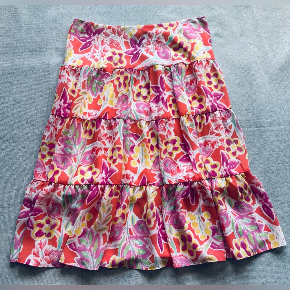 Chaps Floral Pull On Midi Skirt Petite